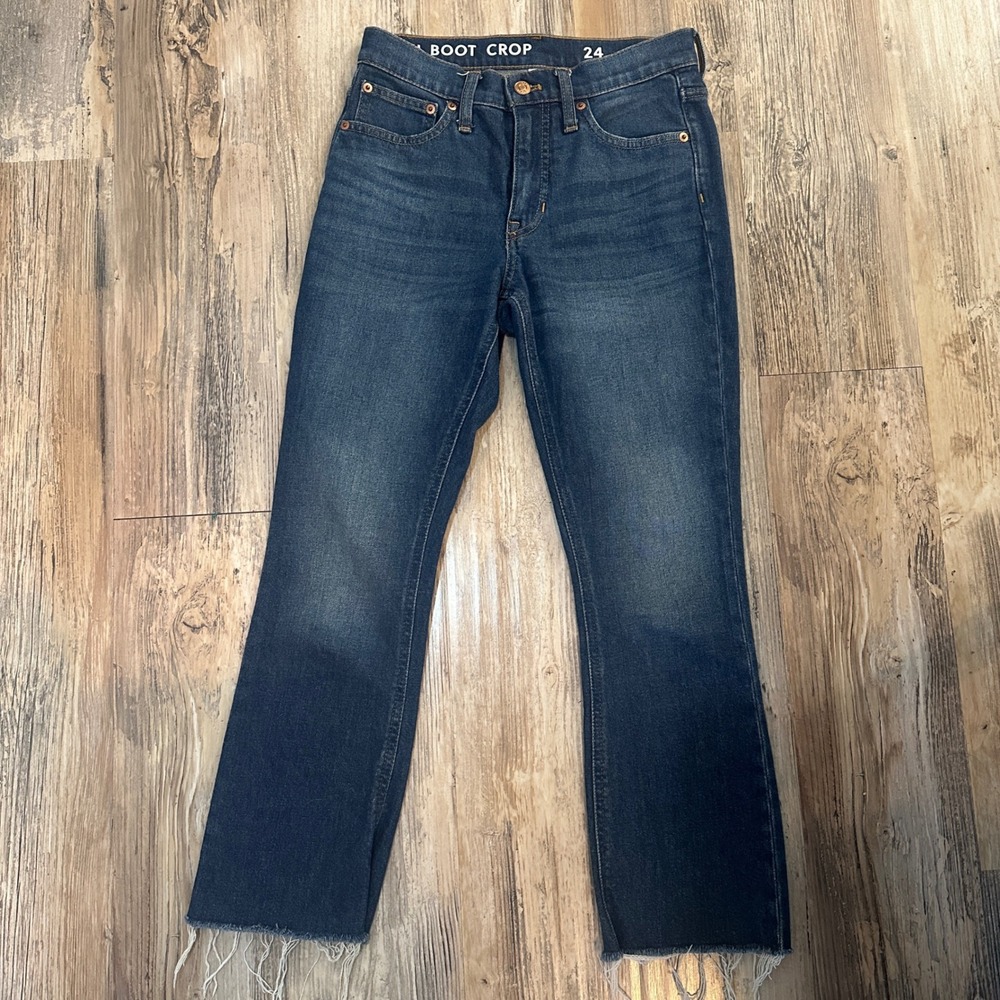 J.Crew Demi Boot Crop Jeans Dark Wash Raw Hem 24 Re-Imagined High Rise Denim